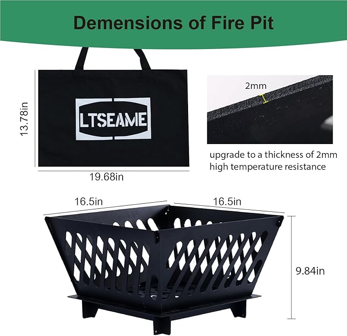 17 inch Portable Fire Pit for Outside Collapsible Plug Fire Pit Suitable for Camping, Picnics, Courtyards, Garden Bonfires and Outdoor Firewood with Storage Bag