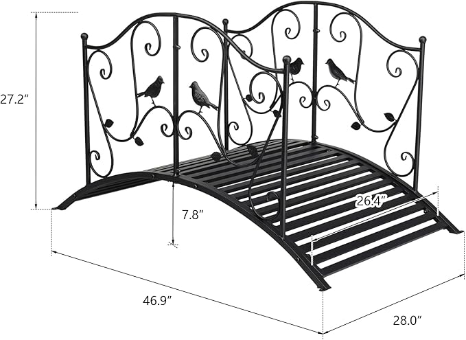 Outdoor Metal Arch Backyard Garden Bridge with Safety Siderails,Easy Assembly