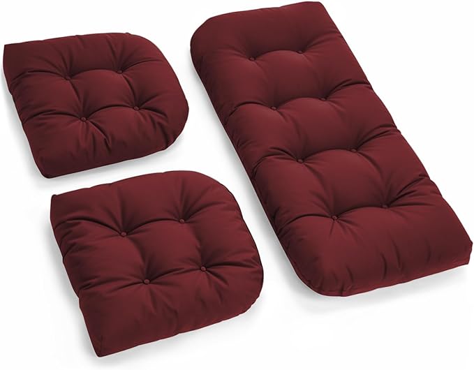 All Weather Waterproof Wicker Chair Cushions of 3 Pieces, Outdoor Wicker Chair Cushion for Patio Furniture Loveseat Settee Bench, 1 Loveseat and 2 U-Shaped Thickened Cushions, Red