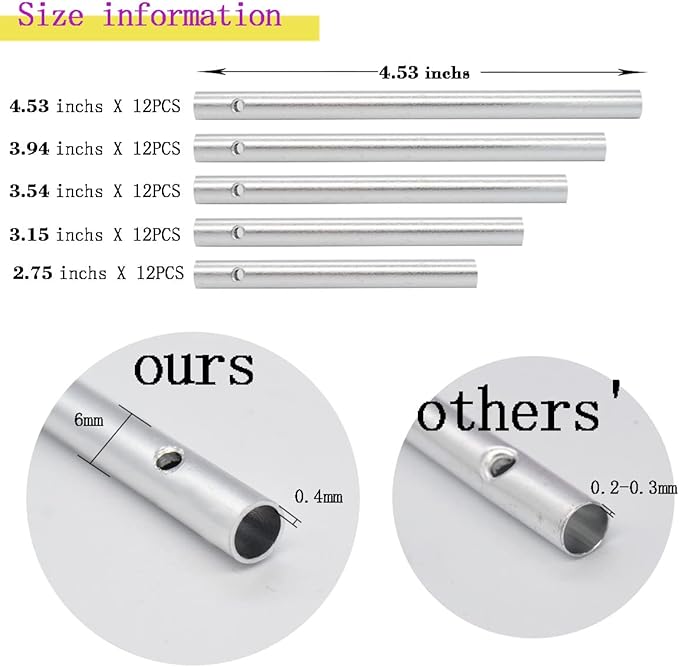 60 Pieces Wind Chime Tubes Parts Supplies Windchime String Metal Tubes for Crafts DIY Wind Chimes for Adults Arts and Crafts