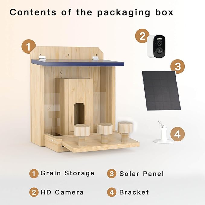 Wooden Squirrel Feeder with HD Camera, Solar-Powered Outdoor Squirrel Bar, Real-Time View, Instant Notifications, Durable & Sturdy, for Squirrel Lovers