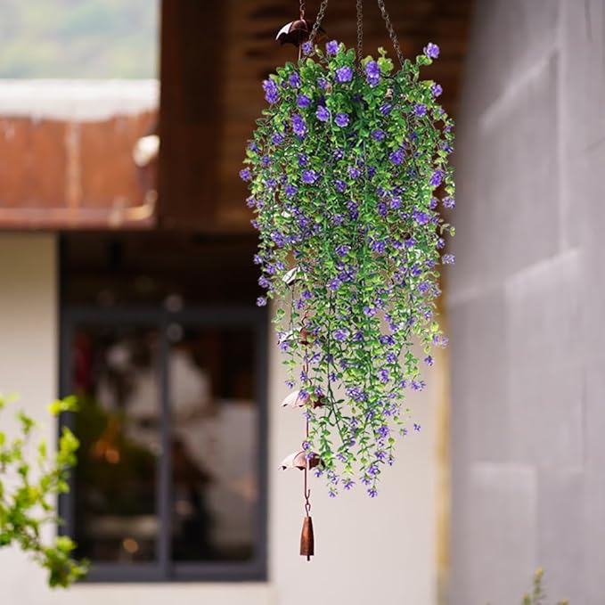 WEISPARK Artificial Hanging Flowers, 4pcs Fake Eucalyptus Vine Faux Flower Greenery Garland Plastic Plants for Indoor Outdoor Wall Garden Wedding Home Party Decor (Purple)