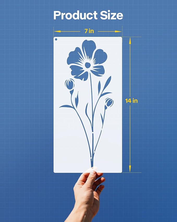 7"x14" Large Flower Stencils for Painting on Walls, Reusable 5PCS Flower Stencil for Garden Fence, Floral Stencil Kit for Wood Fabrics Furniture
