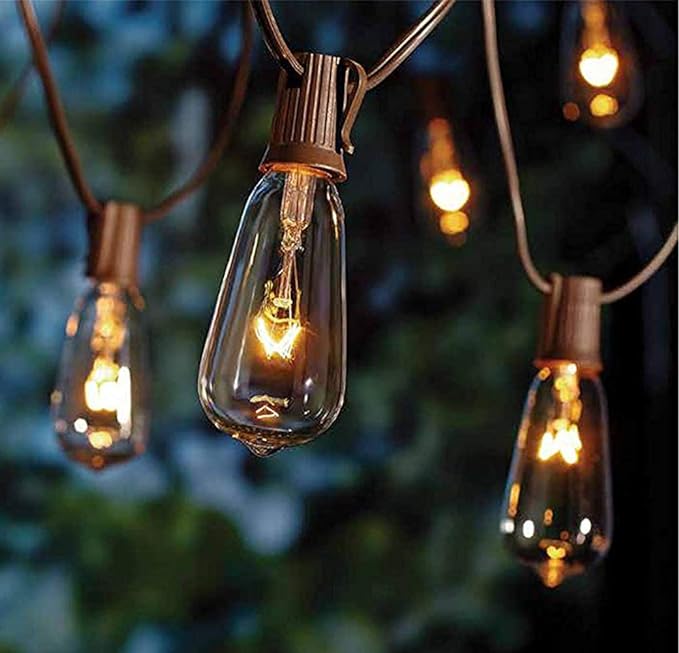 GOOTHY 10Ft Outdoor String Lights with 11 Clear Edison Bulbs (1 Spare) - C9/E17 Base Vintage Patio String Lights - UL Listed for Backyard Wedding Garden Decor - Brown