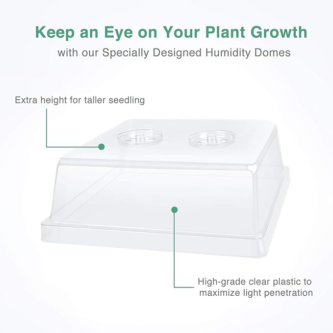 SOLIGT [Thick Plastic] 4 Set Strong Seed Starter Tray with 4" Humidity Dome and Pellet Holder for 100 Jiffy 30mm, 36mm & 42mm Peat Pellets, Seed Starting, Germinating Propagating, Pellet Not Included