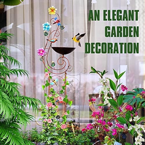 57" Height Metal Bird Bath with Trellis for Outdoor, Vintage Decorative Bird Baths, Small Garden Plant Support, Antique BirdBath for Climbing Plants with Detachable Iron Bowl (Dragonfly)