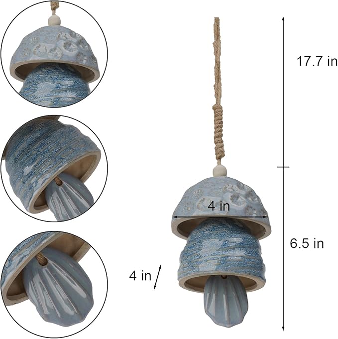 DiliComing Outdoor Wind Chimes Garden Decor - 2-Pack Ceramic Wind Chimes for Outside Deep Tone Memorial WindChimes Weather Resistant Outdoor Porch Front Door Sympathy Bell Gift for Mom Grandma
