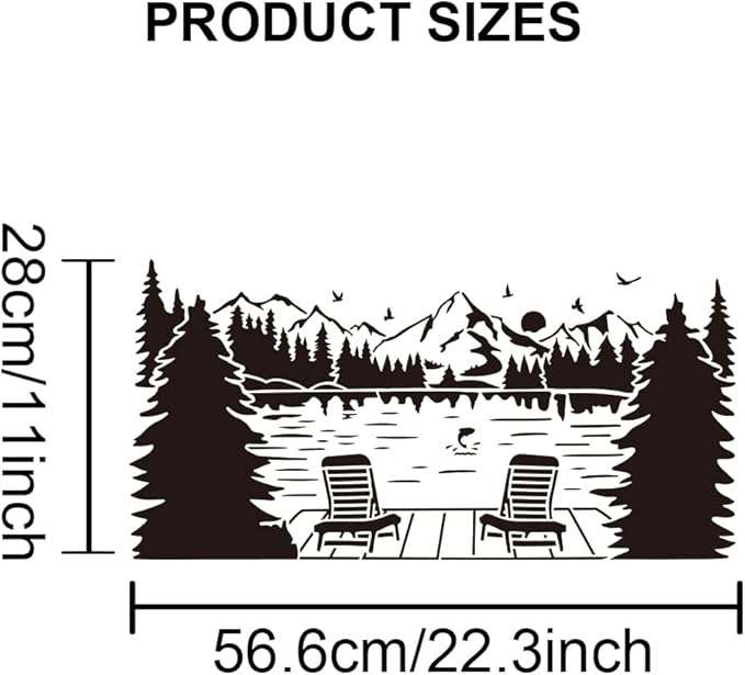 MAYJOYDIY 2pcs Landscape Lake Sunset Stencil 22.3×11inch Splicing Style Forest Lake Mountain Fishing Stencil with Paint Brush Large Natural Scenery 11.8×11.8inch Template for Art Crafts Furniture