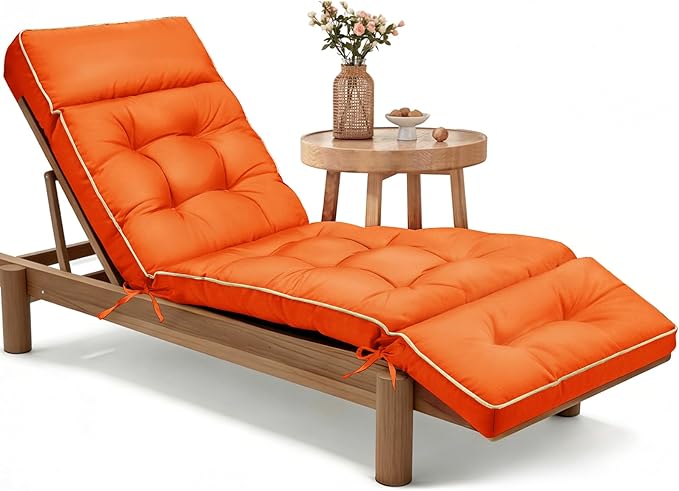 MAGIC ELEPHANT Chaise Lounge Cushions Outdoor, Memory Foam Replacement Patio Pool Lounge Chair Cushion with Ties for Outdoor Furniture, 74 x 22 x 4 Inch (Orange)