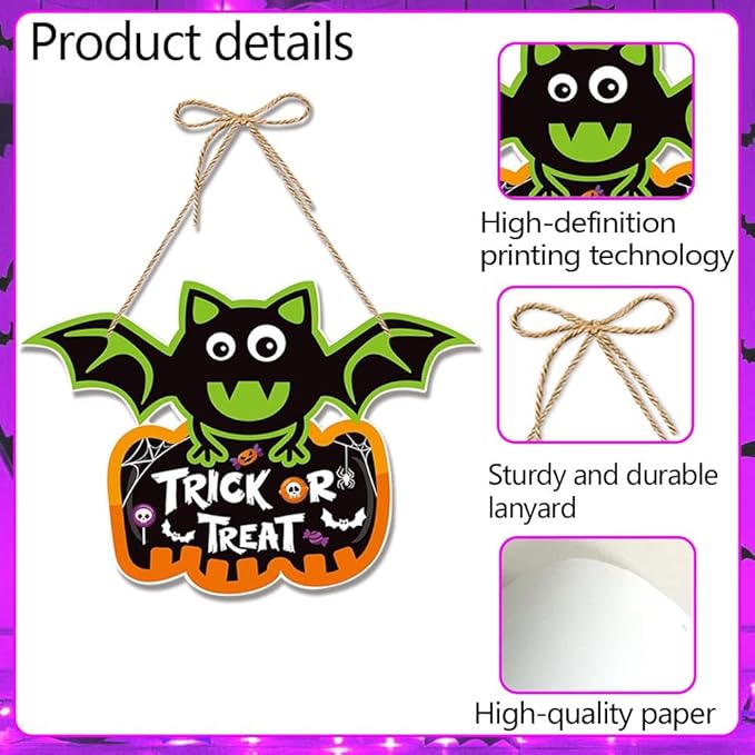 Halloween Door Decorations Bats Hanging Sign Front Door Hanger Wreath Decor Indoor Outdoor Decor for Halloween Party Home Farmhouse Wall Porch Yard Window Decoration Supplies