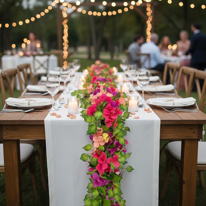 Briful 5.5FT Bougainvillea Flower Garland – Artificial Silk Floral Vine with Built-in Hook Faux Flower Garland for Backdrop Table Wall Wedding Party Home Decor, Pink Purple