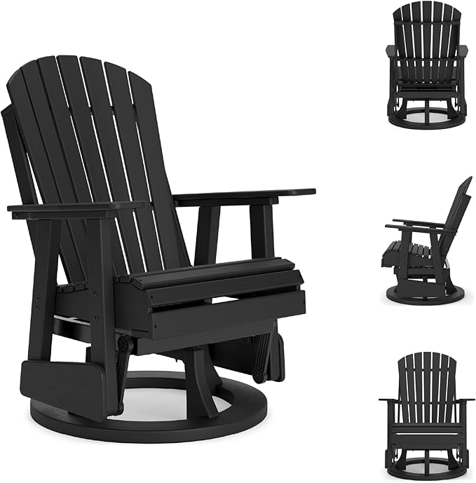 Signature Design by Ashley Hyland Wave Modern Outdoor Swivel Glider Chair, Gentle Gliding Motion, Stainless Steel Hardware and HDPE, 30.88" W x 30.5" D x 41.63" H, Black