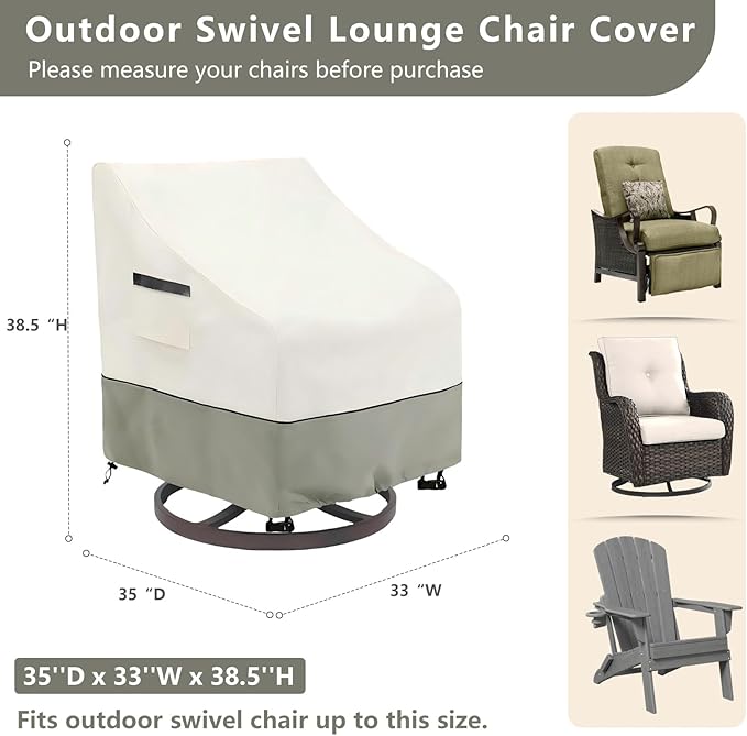 Outdoor Swivel Chair Covers 2 Pack - Premium 600D Outdoor Adirondack Chair Cover with Heavy-Duty Waterproof Protection for Patio Rocking Chairs.(33 W x 35 D x 38.5 H in,White&Grayish Green)
