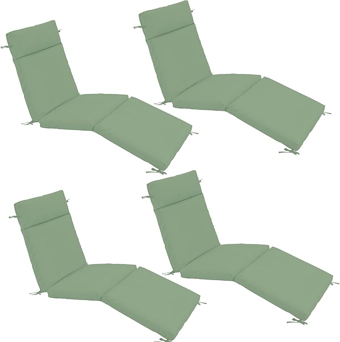 Chaise Lounge Cushion 72x21x3 Inch ?Set of 4 Outdoor Lounge Chair Cushions, Lounger Pad Replacement with Fade-Resistant, Removable & Machine-Washable Covers, Ideal for Patio Chaise Chairs, Sage Green