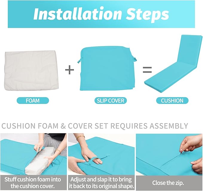 Outdoor Chaise Lounge Cushions for Patio, 71"x22"x3" Lounge Chair Waterproof Replacement Seat Cushions for Outdoor Furniture (Teal, 1 Pcs)