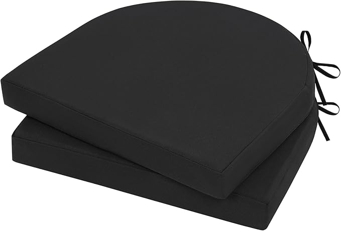 Topotdor Outdoor Chair Cushions Set of 2, 17"x16"x2" Patio Chair Cushions for Outdoor Furniture, Round Corner Outdoor Seat Chair Pads with Ties for Patio Garden Dining Office, Black
