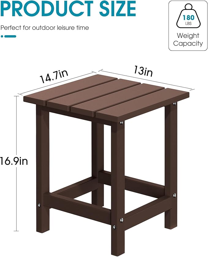 MUCHENGHY Adirondack Outdoor Side Table, 14.7" Patio Side Table Weather Resistant, HDPE Outdoor End Tables for Patio, Brown