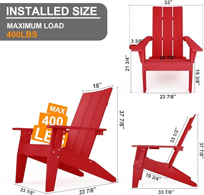 MXIMU Adirondack Chair Set of 6: Modern Adirondack Chairs Fire Pit Chairs Plastic Outdoor Chairs for Lawn Backyard Deck Garden Camping (Red)