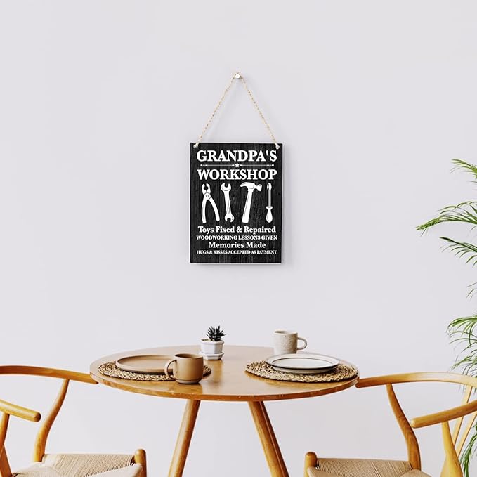Grandpa's Workshop Wooden Hanging Sign, Garage Signs for Grandpa, Garage Decor for Grandfather's, Grandpa Gift, Man Cave Decor, Father's Day Housewarming Birthday Gifts for Dad Grandpa, 8x10 Inches