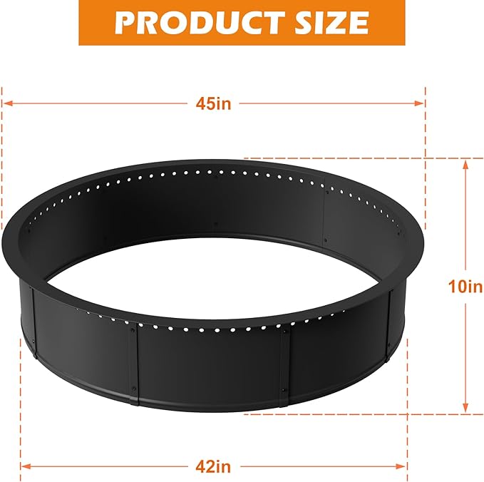 mapleway Smokeless Fire Pit Ring, 42inch Large Round Portable Metal Firepit Accessories for Outside Wood Burning Patio Camping Bonfire Campfire