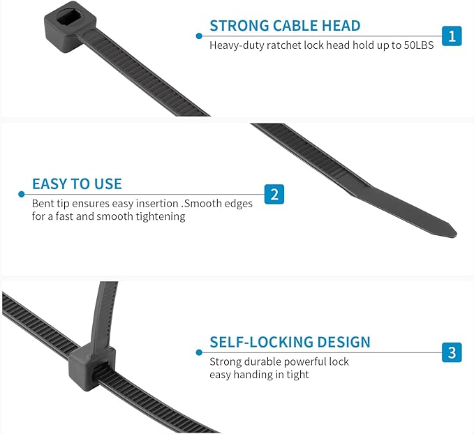 XINGO 18 inch Black Zip Ties Heavy Duty (100 Pack), Black, 60lb Tensile Strength, UV Resistant Cable Ties for indoor and outdoor use