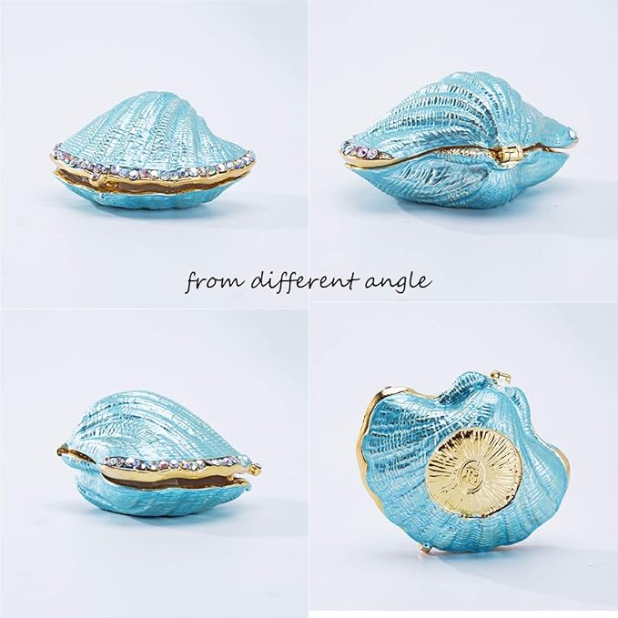 H&D HYALINE & DORA Metal Glass Trinket Box Ring Holder Small Seashell Figurine Collectible Table Centerpiece (pearl mussel)