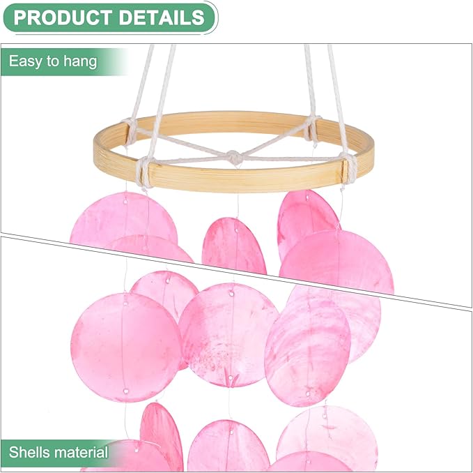 Shell Wind Chime for Outside, Seashell Wind Chime Sea Glass Shell Wind Chime for Outside/Patio/Garden/Porch Decor, Handcrafted Wind Chime [Pink]
