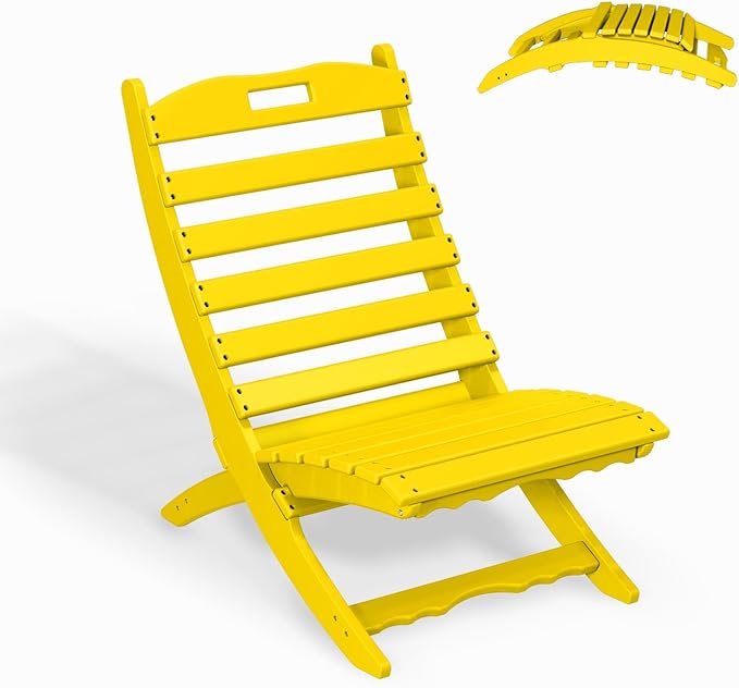 GREENVINES Folding-Xavier-Chair | Wave | Portable Adirondack-Chairs | HDPE Plastic | All Weather Fire-Pit Chair | Yellow | for Beach Outdoor Deck Poolside Garden Patio Porch Fishing