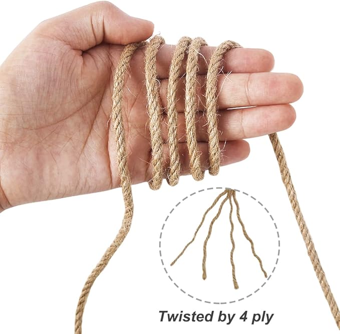 Vivifying Jute Twine, 165 Feet 4mm Thick Natural Jute Rope for Crafts, Garden Ties, Climbing Plants, Hanging and Packing (Brown)