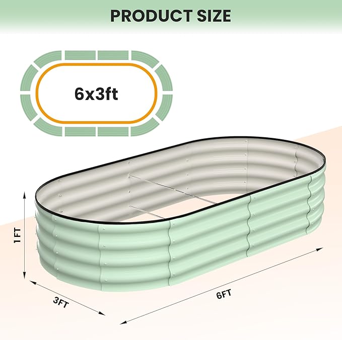2 Pcs 6x3x1 ft Oval Galvanized Raised Garden Beds, Metal Planter Boxes with Open Base, Tool-Free Assembly for Vegetables, Flowers, Herbs - Outdoor & Patio Use, Green
