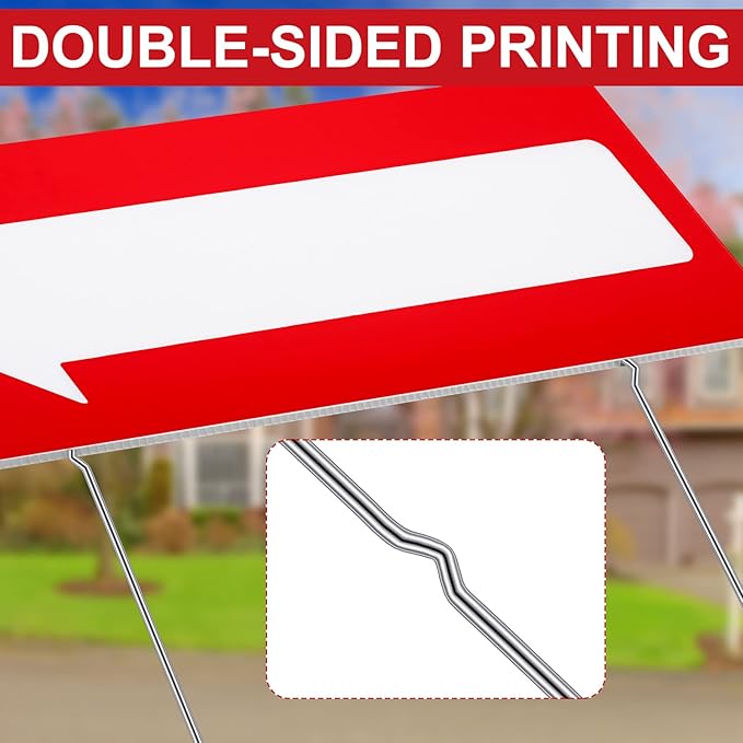 6 Pcs 17 x 6 Inch Arrow Yard Sign Red Corrugated Plastic This Way Decor Double Sided Directional Stake with 12 Inch Sturdy Metal Stakes for Outdoor Lawn Garden Ground Decorations