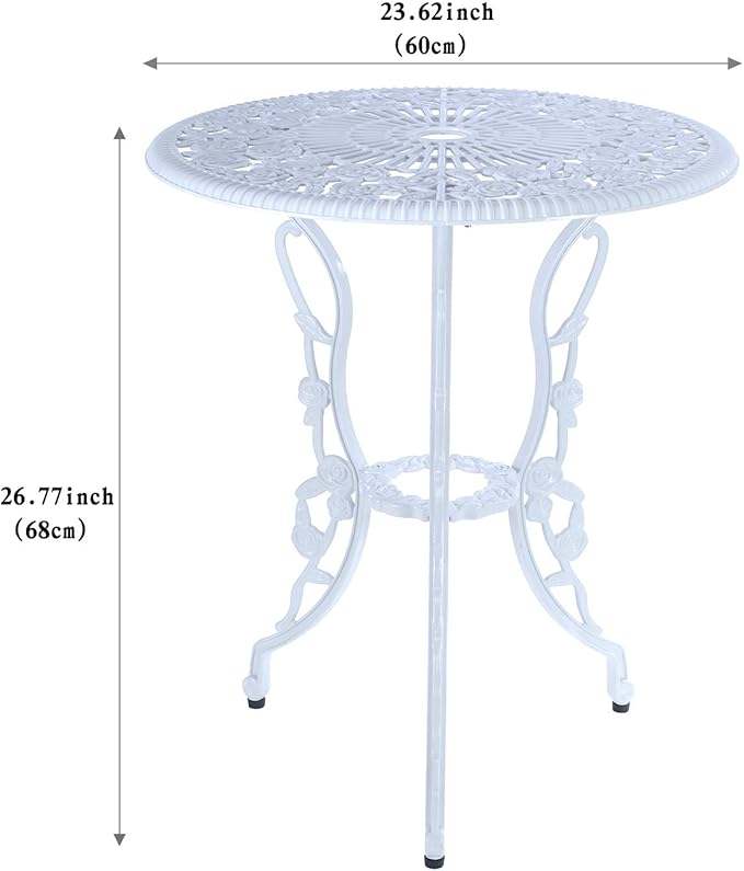 C/G 3-Piece Bistro Set - Outdoor Patio Table Set, Anti-Rust Cast Aluminum, White