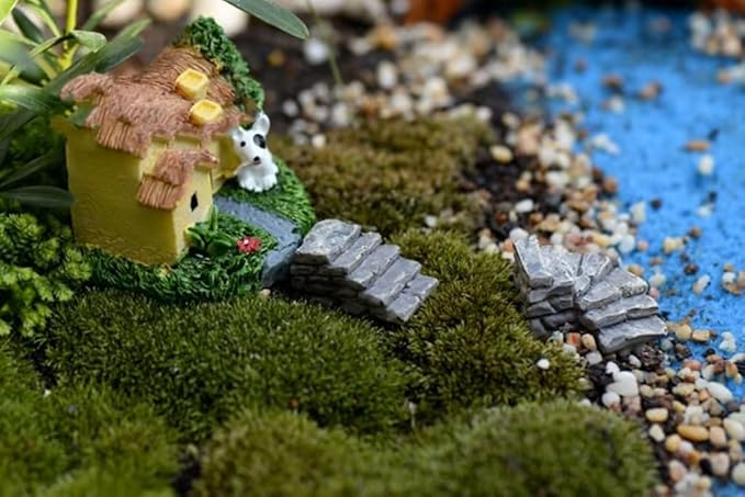 Curved Stone Steps Miniature Fairy Garden Accessories,Miniature Pond Lawn Ornament Figurines, Mini Lighthouse Water Well Bridge Figurines, Micro Landscape Ornaments for DIY Kit Statues