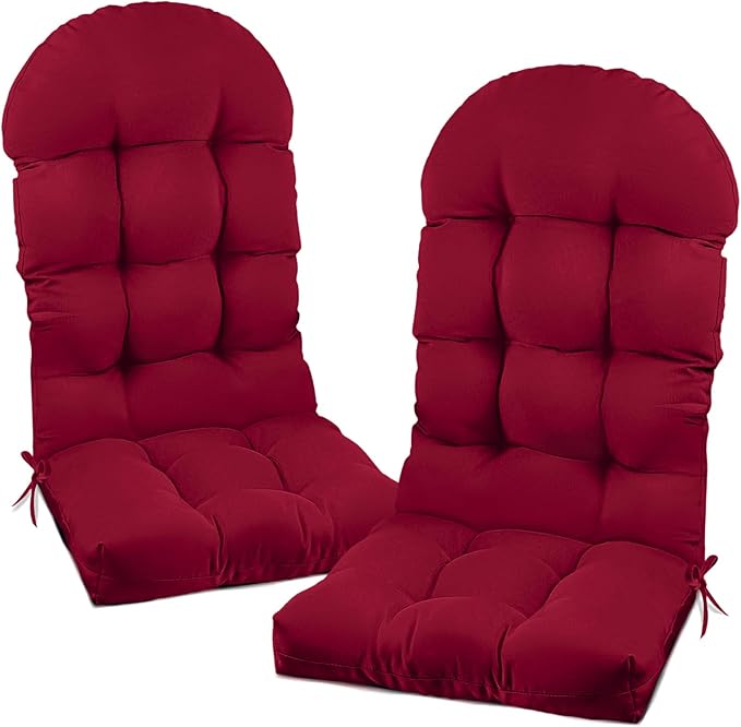 Outdoor Adirondack Chair Cushions Set of 2 with Ties Waterproof Wine Red Tufted Replacement Chair Cushion for Indoor Patio High Back Lawn Chair 47.24 * 19.69 * 4"