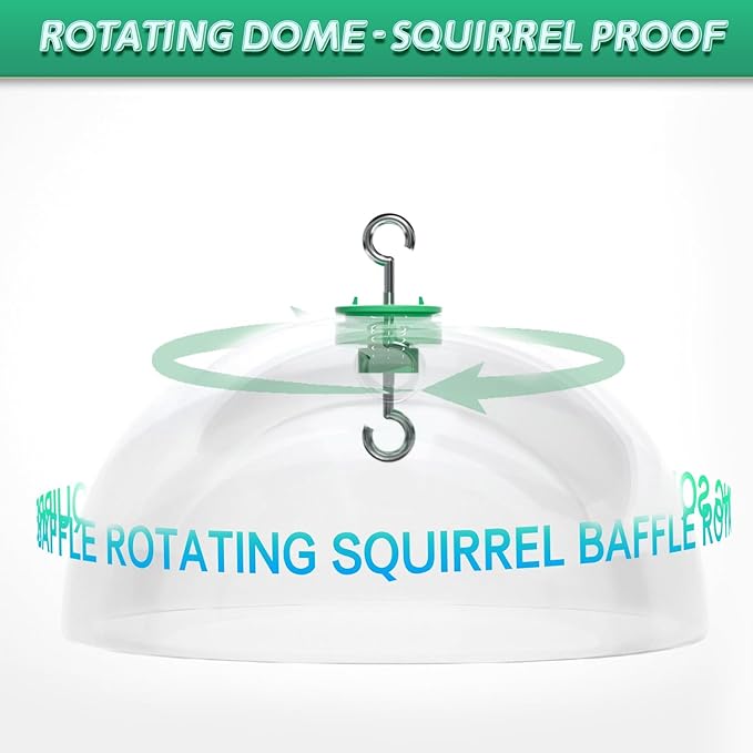 Rotating Squirrel Baffle for Bird Feeders,Two-Ways:Bird Feeder Dome or Baffle for Bird Feeder Pole,12" Clear Dome Rain Guard.