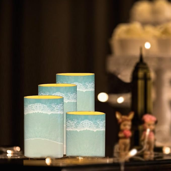 Flameless Flickering Candles with Remote Set of 2, Beach Light Blue, Color Changing Battery Operated LED Candles with Timer for Home Indoor Coastal Decoration