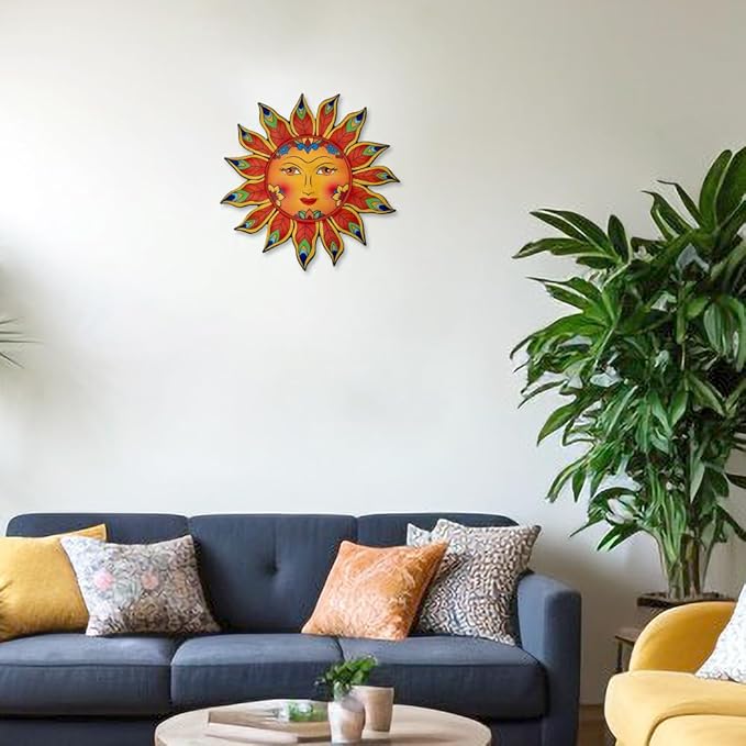 Metal Sun Flower Wall Decor,13inches Sun Wall Art Hanging Decoration for Indoor and Outdoor, Garden Farmhouse Yard Patio Fence Living Room Bedroom Decor