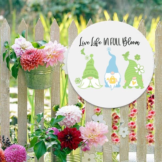 DGAGA Live Life in Full Bloom Silk Screen Stencils Self Adhesive Screen Printing Stencil Reusable Mesh Stencils Gnome Chalk Stencils for Chalk Paste Paint on Wood Signs,Fabric,DIY Garden Decor