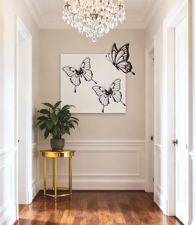 Large Butterflies Metal Wall Decor - 3 Pack Elegant Rust-Proof Butterfly Wall Art for Indoor & Outdoor - Farmhouse Living Room, Bedroom, Bathroom, Patio Decor, Unique Housewarming Gift Idea