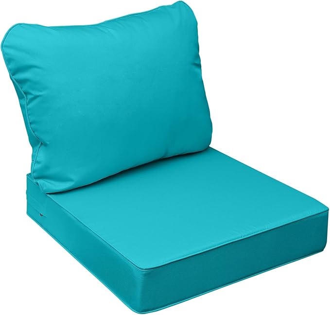 AAAAAcessories Outdoor Seat Cushions for Chairs, Fade-Resistant, Waterproof Patio Furniture Replacement Cushions, 19" x 19" x 3" + 19" x 17", Turquoise Blue