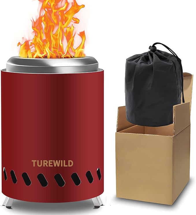 5.5 Inch Tabletop Stainless Steel Fire Pit Outdoor Camping Stove Multi-Color Low Smokeless Table Top Firewood Stove for Outside Portable Mini Outdoor Fire Pit for Camping Trips (Red)