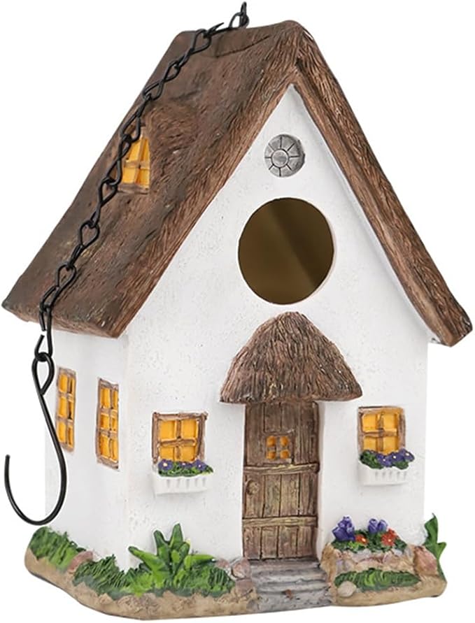 Outdoor Hanging Bird Nests, Hummingbird Houses, Garden Tree Decorations, Resin Ornaments (White)