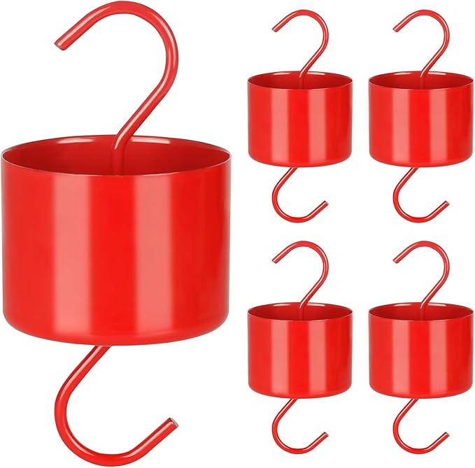 Large Metal Ant Moat for Hummingbird Feeders, Red Hummingbird Feeder Ant Guard, 4 Hooks and 4 Brushes