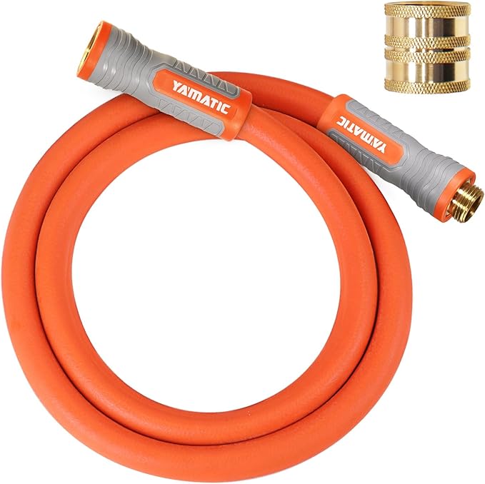 YAMATIC 5/8 in x 5 ft Female-to-Female Short Garden Hose, 2-in-1 Dual Use with Solid Brass Swivel Fitting, All-Weather, 600 PSI Burst
