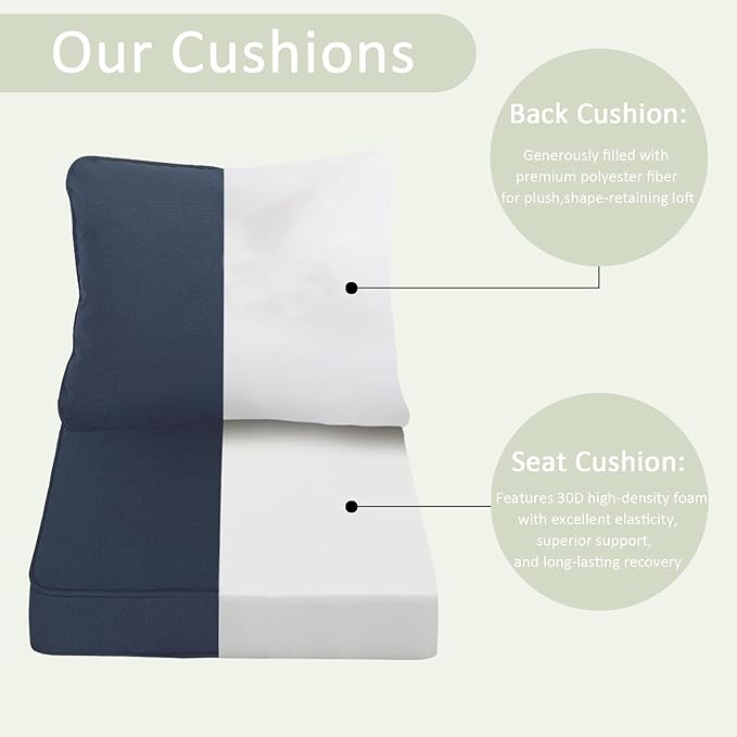 COZYVIDA 19"x19" Outdoor Universal Cushion Set of 1, Patio Cushions with Handles & Ties, Water-Proof Stain-Resistant UV-Resistant 1000+ Hrs,High Resilience Foam with YKK Zippers,Navy Blue-TPU