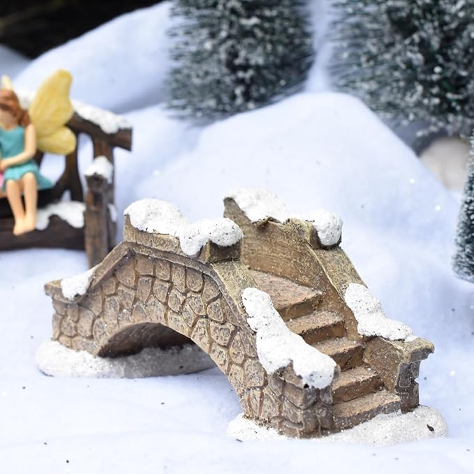 Treasure Gurus Miniature Snow Covered Arch Bridge Outdoor Mini Fairy Garden Dollhouse Landscape Decor