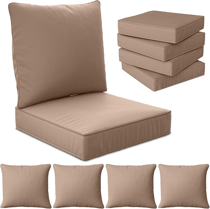 22" x 22" x 6" Outdoor Deep Seat Cushions Set - 4 Set Waterproof & Fade Resistant Patio Furniture Replacement Cushions, Non-Slip Outdoor Cushions Fit Loveseats, Couches, Chairs, and Sofas