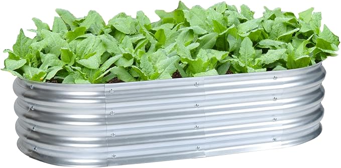Aoodor Galvanized Raised Garden Bed Kit, 4 x 2 x 1 Ft Oval Planter Box for Vegetables, Flowers, Herbs, Outdoor Use, Silver