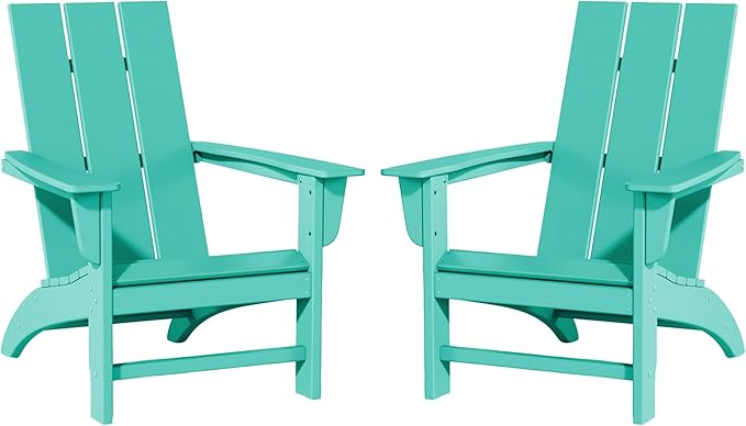 Poly Lumber Adirondack Chairs Set of 2, All-Weather Resistant Outdoor Patio Chairs, Look Like Wood, Pre-Assembled Outdoor Fire Pit Chair for Pool, Deck, Backyard, Garden, Aruba Blue