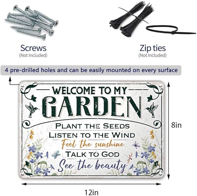 YOYI ART Garden Signs for Outside - Welcome to My Garden Sign, Metal sign for Patio, Yard, Outdoor, Gardening Gifts and Decorations for Women Gardeners Plant Lovers, 12 x 8 inch
